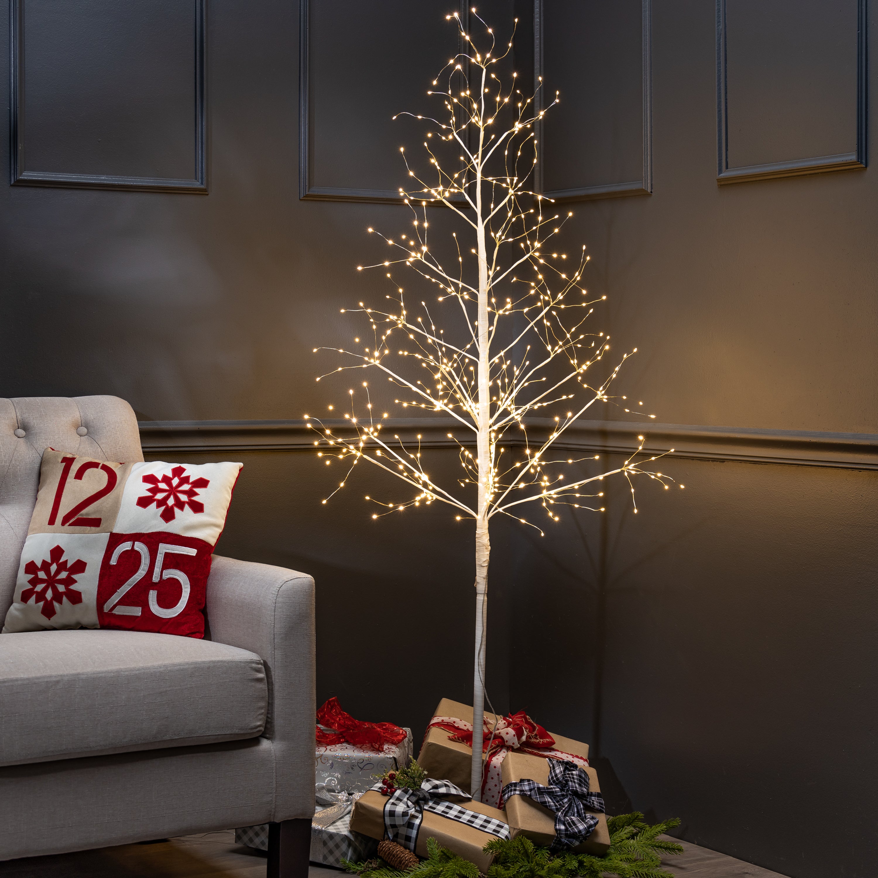 5 Foot Tall White Glowing Lighted Tree, Micro LEDs